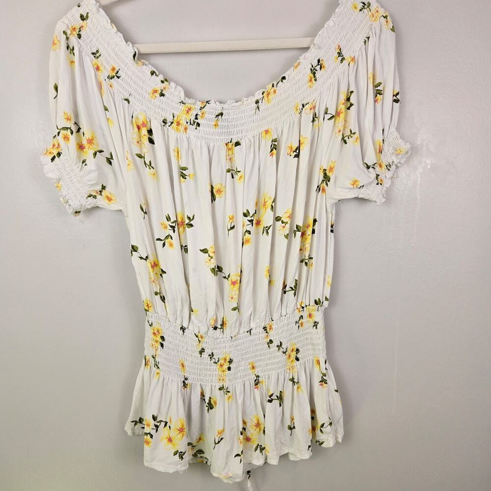 PEASANT rue+ Women's White Yellow Floral Off-Shoulder Smocked Blouse Top 2X BOHO - Picture 6 of 7